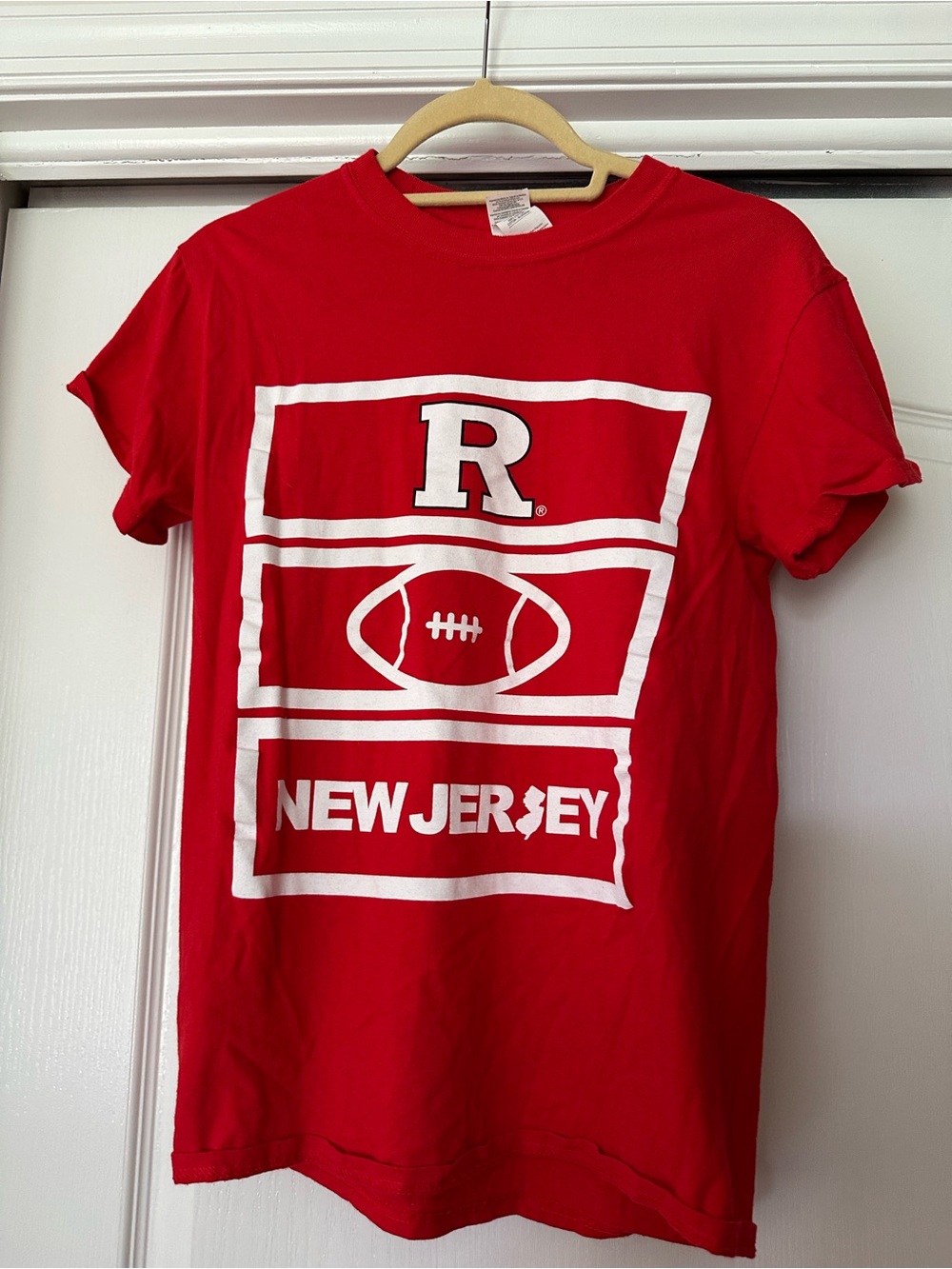Gildan Red Kids Tee with White New Jersey Football Graphic